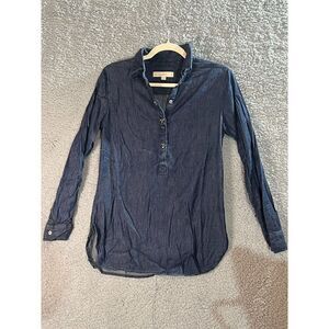 LOFT long sleeve denim quarter button down womens top xs